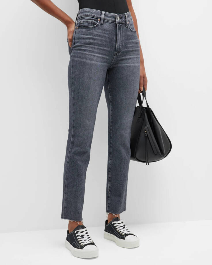 Paige Straight Leg Ankle Raw Hem Jeans Women's 24 Washed Black