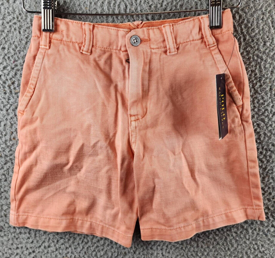 Polo Ralph Lauren Chino Shorts Boy's 7 Coral Solid Elasticized Waist Button Zip~