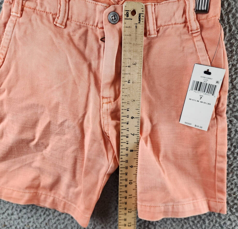 Polo Ralph Lauren Chino Shorts Boy's 7 Coral Solid Elasticized Waist Button Zip~