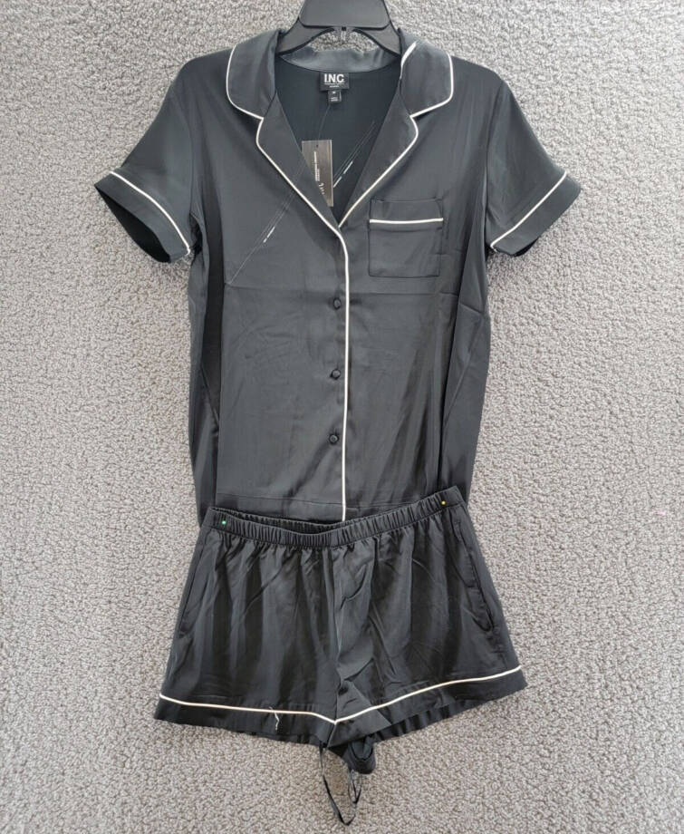 I.N.C. International Concepts 2-Pc. Stretch Satin Pajamas Women's XS Black
