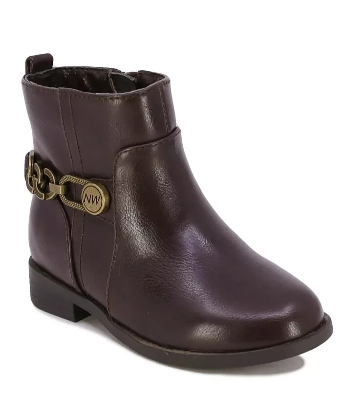 Nine West Lil Amara Bootie Toddler Girls 9M Brown Almond Toe Side Zipper Closure