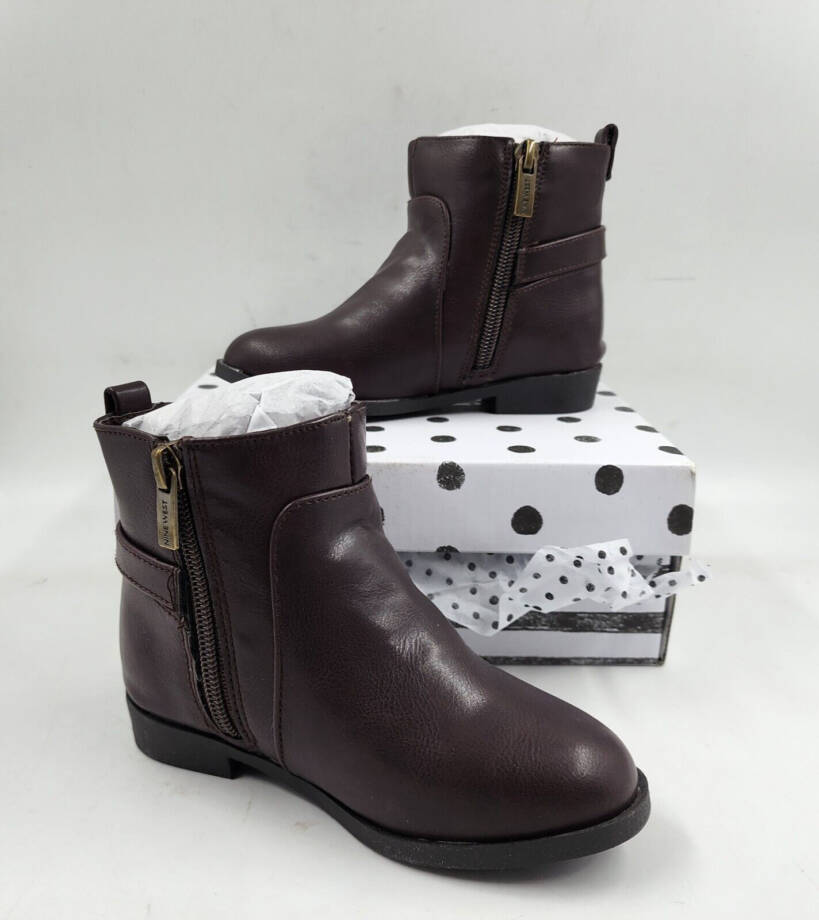 Nine West Lil Amara Bootie Toddler Girls 9M Brown Almond Toe Side Zipper Closure
