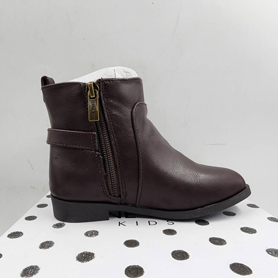 Nine West Lil Amara Bootie Toddler Girls 9M Brown Almond Toe Side Zipper Closure