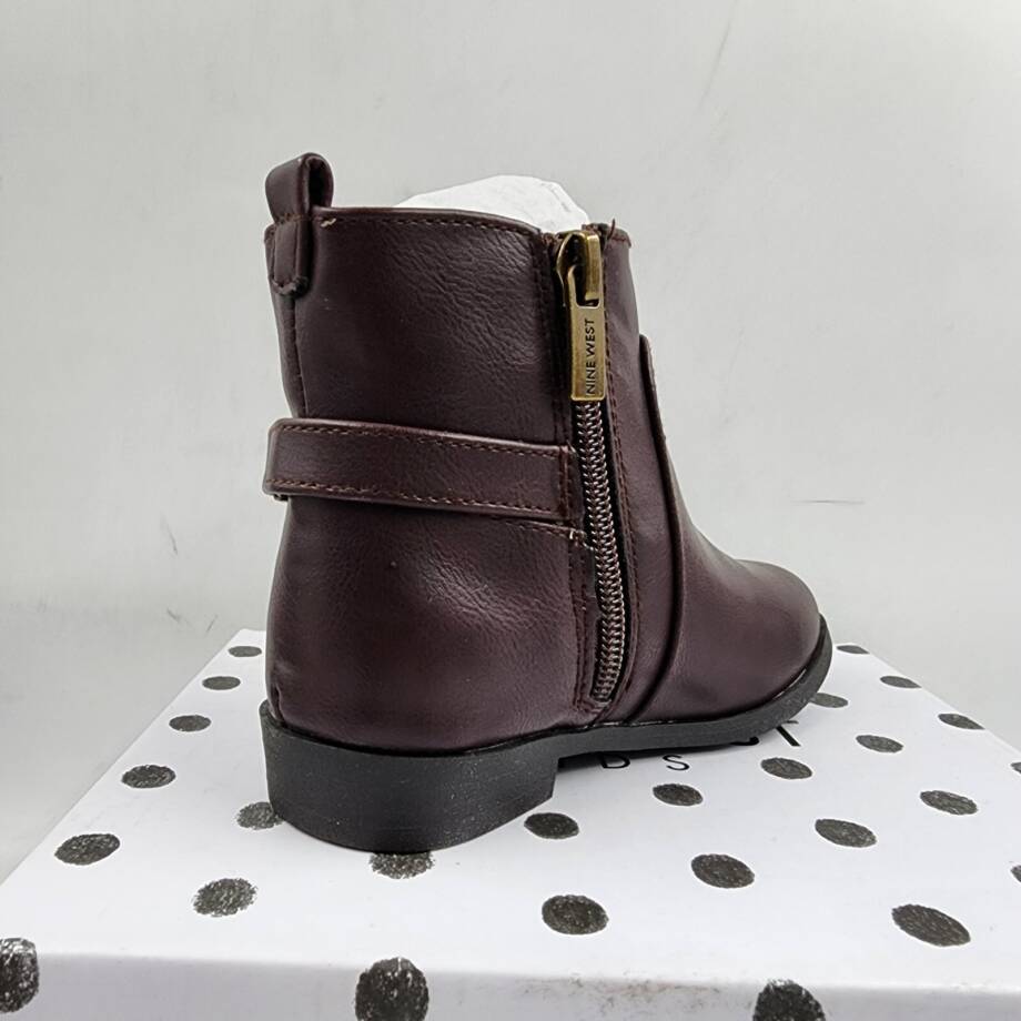 Nine West Lil Amara Bootie Toddler Girls 9M Brown Almond Toe Side Zipper Closure