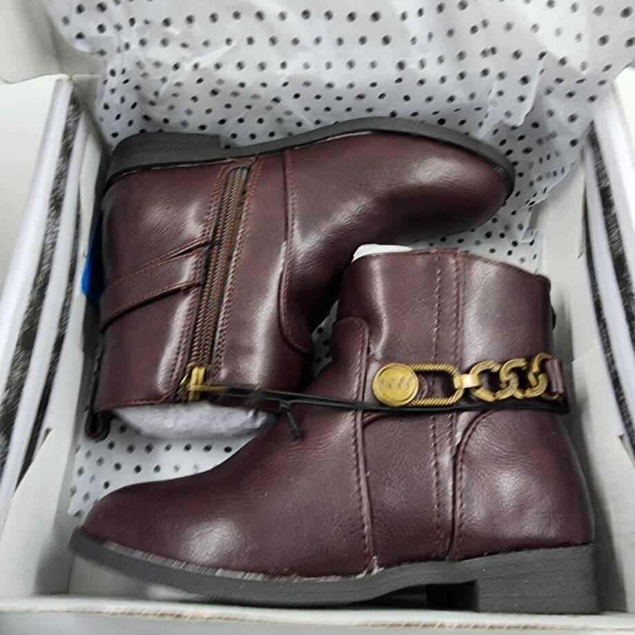 Nine West Lil Amara Bootie Toddler Girls 9M Brown Almond Toe Side Zipper Closure