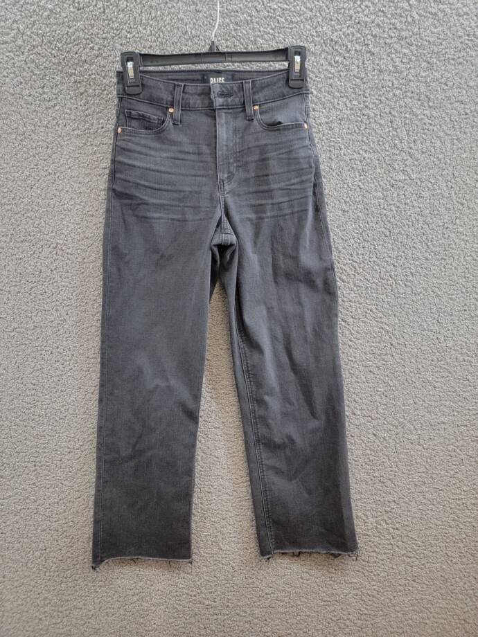Paige Straight Leg Ankle Raw Hem Jeans Women's 24 Washed Black