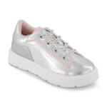DKNY Brooke Glitter Lace Up Platform Sneaker Girls 2/13.5 Silver Round Toe