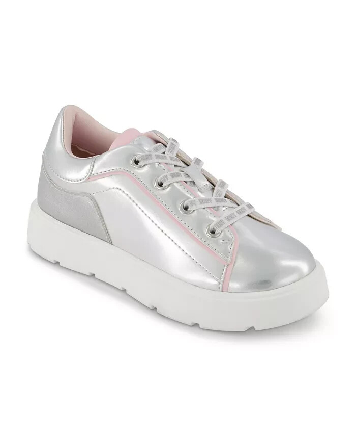 DKNY Brooke Glitter Lace Up Platform Sneaker Girls 2/13.5 Silver Round Toe
