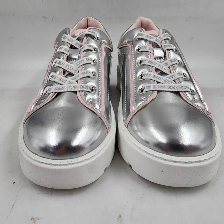 DKNY Brooke Glitter Lace Up Platform Sneaker Girls 2/13.5 Silver Round Toe