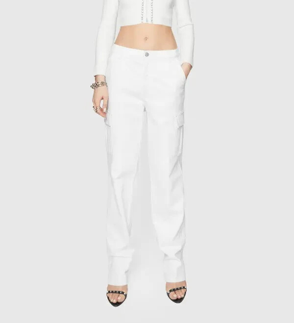 Rebecca Minkoff Stevie Relaxed Cargo Pants Women's 31 White Button Zip Closure