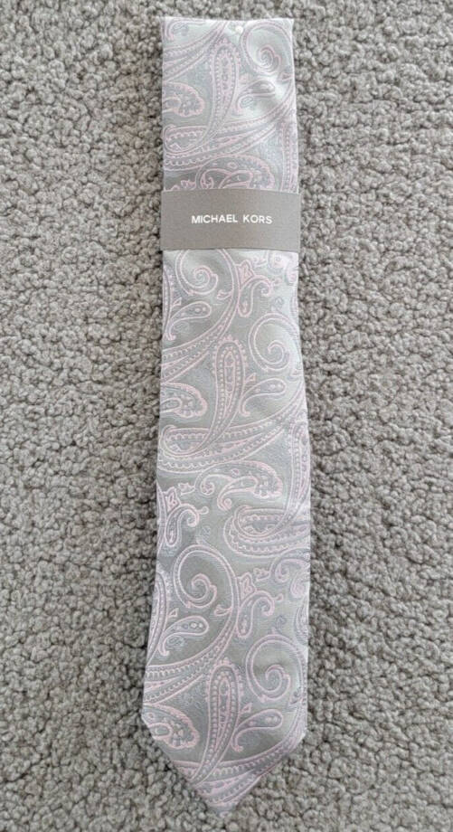 Michael Kors Kowal Paisley Tie Mens One Size Silver Classic Design Pointed