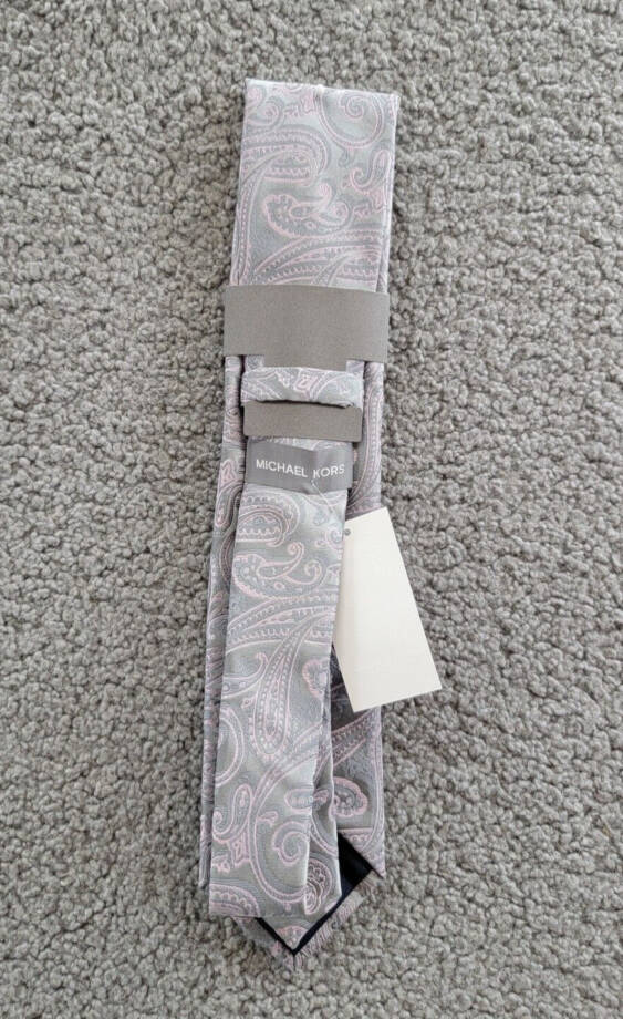 Michael Kors Kowal Paisley Tie Mens One Size Silver Classic Design Pointed