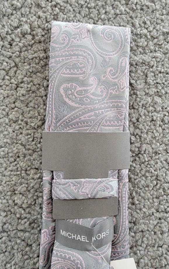 Michael Kors Kowal Paisley Tie Mens One Size Silver Classic Design Pointed