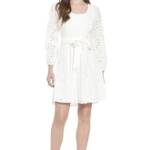 London Times Scoop Neck A-Line Sash Tie Summer Dresses Women 8 White Zip Closure