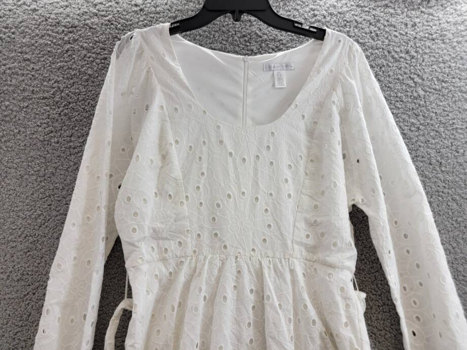 London Times Scoop Neck A-Line Sash Tie Summer Dresses Women 8 White Zip Closure