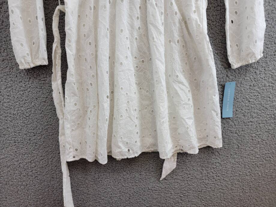 London Times Scoop Neck A-Line Sash Tie Summer Dresses Women 8 White Zip Closure