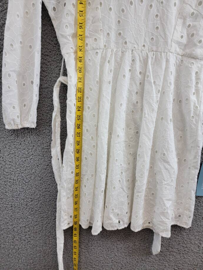 London Times Scoop Neck A-Line Sash Tie Summer Dresses Women 8 White Zip Closure