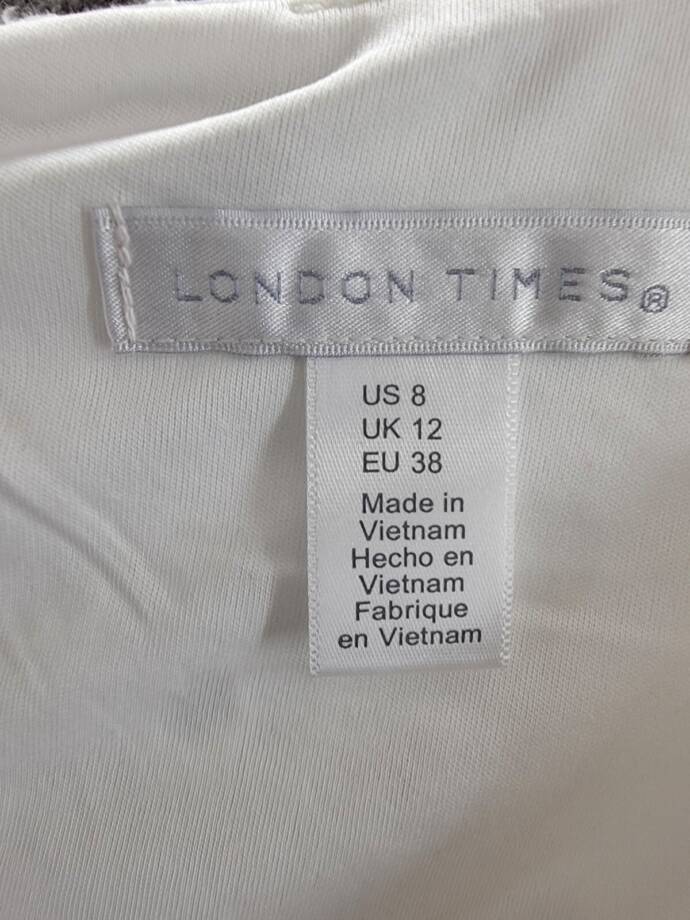 London Times Scoop Neck A-Line Sash Tie Summer Dresses Women 8 White Zip Closure