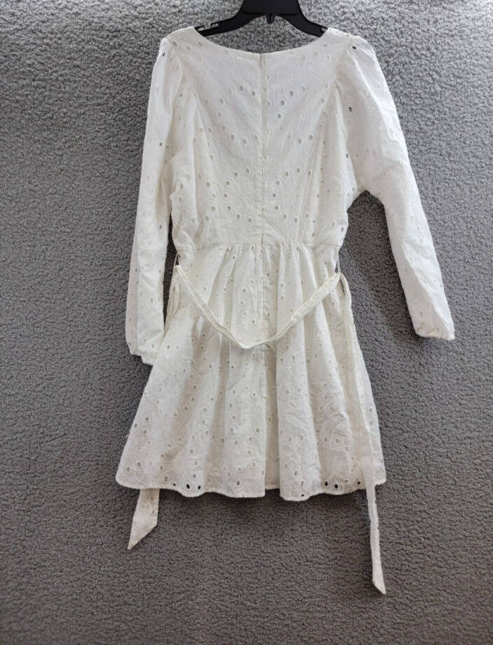 London Times Scoop Neck A-Line Sash Tie Summer Dresses Women 8 White Zip Closure