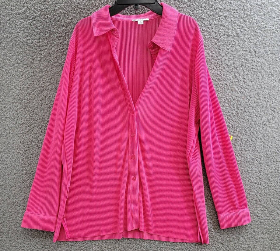 Bar III Petite Plisse-Knit Button-Up Shirt Women's PL Fuchsia Purple Collared