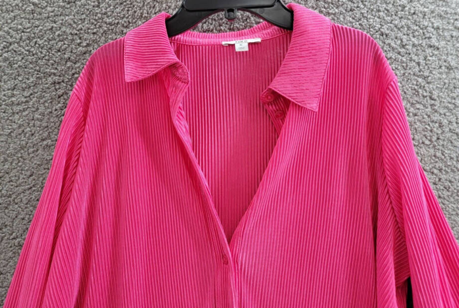 Bar III Petite Plisse-Knit Button-Up Shirt Women's PL Fuchsia Purple Collared