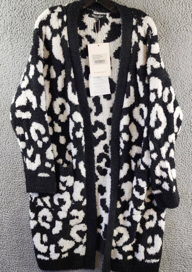 White Mark Plus Size Leopard Print Open Front Sherpa Sweater Women 2XL/3XL Black