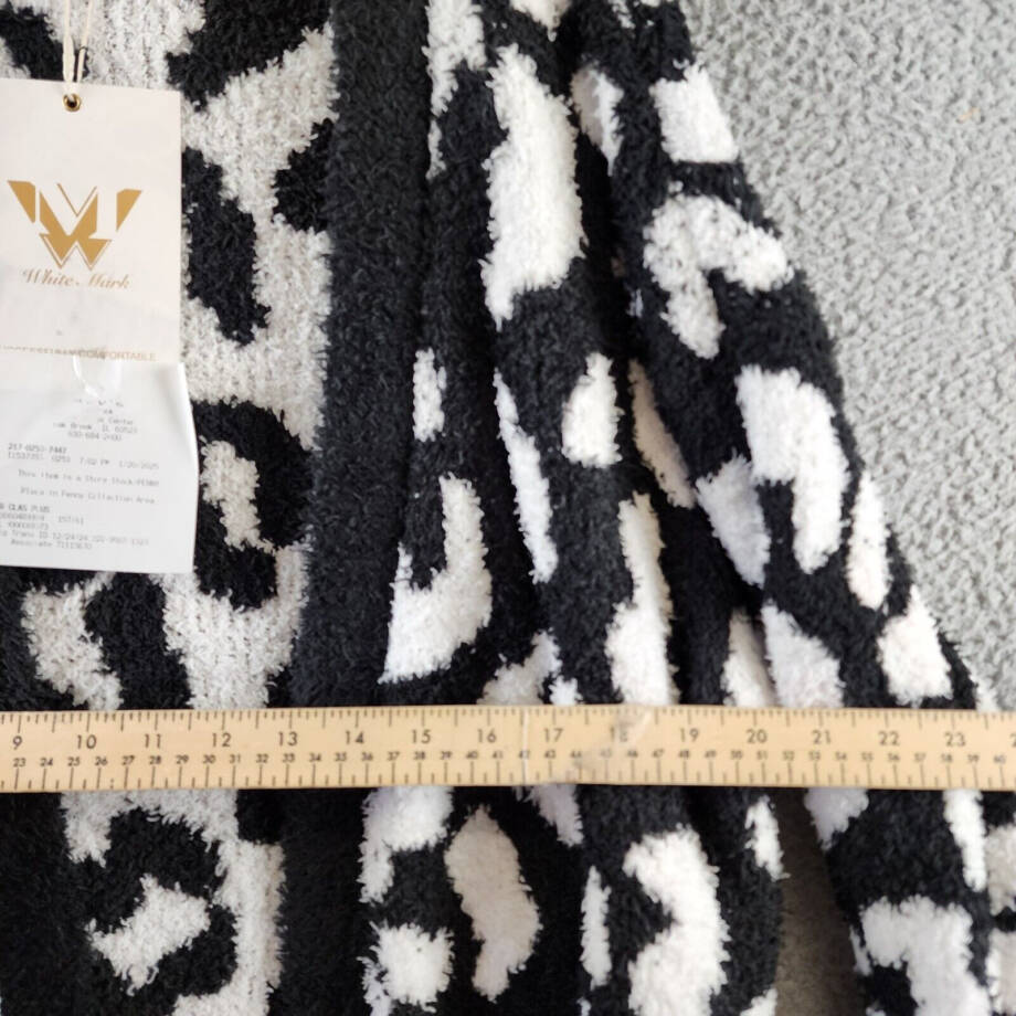 White Mark Plus Size Leopard Print Open Front Sherpa Sweater Women 2XL/3XL Black
