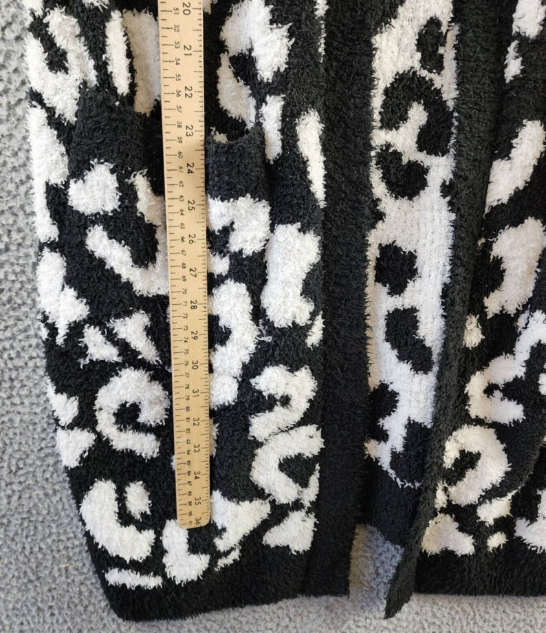 White Mark Plus Size Leopard Print Open Front Sherpa Sweater Women 2XL/3XL Black
