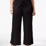 MSK Plus Size Mesh Sparkle Palazzo Pants Women's 2X Black Elastic Waist Pull On