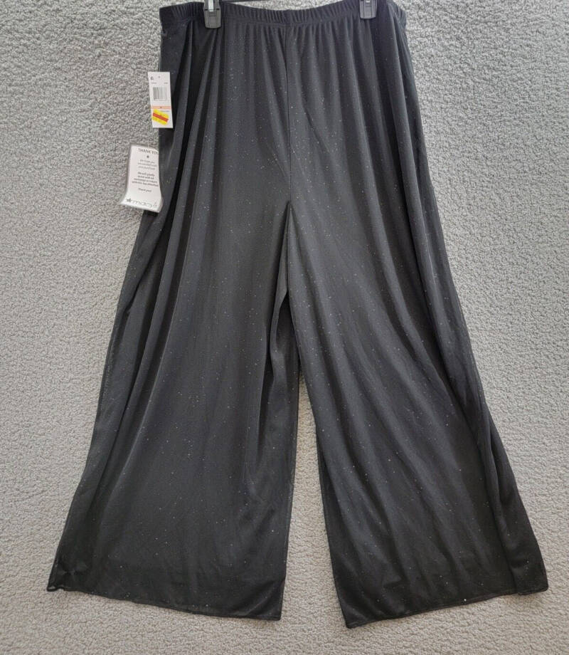 MSK Plus Size Mesh Sparkle Palazzo Pants Women's 2X Black Elastic Waist Pull On