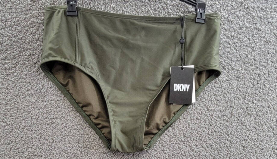 DKNY High-Waist Bikini Bottom Women's XL Moss Solid Elastic Waist Pull On