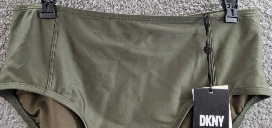 DKNY High-Waist Bikini Bottom Women's XL Moss Solid Elastic Waist Pull On