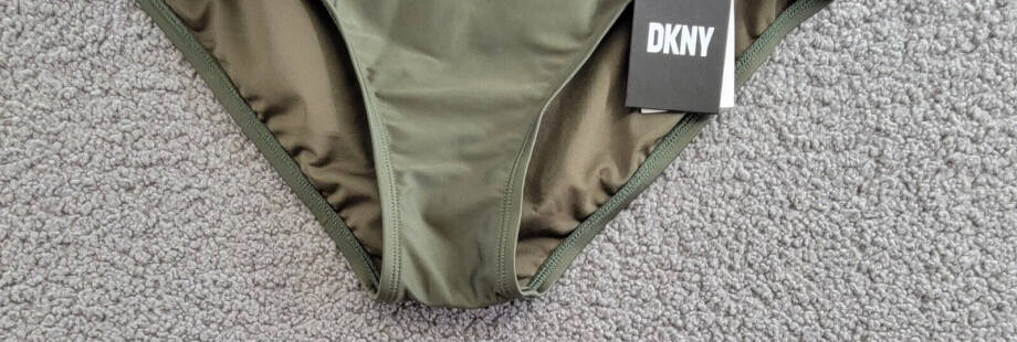 DKNY High-Waist Bikini Bottom Women's XL Moss Solid Elastic Waist Pull On