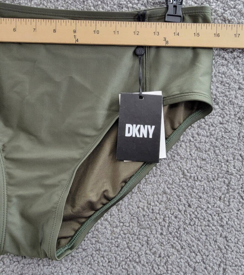 DKNY High-Waist Bikini Bottom Women's XL Moss Solid Elastic Waist Pull On