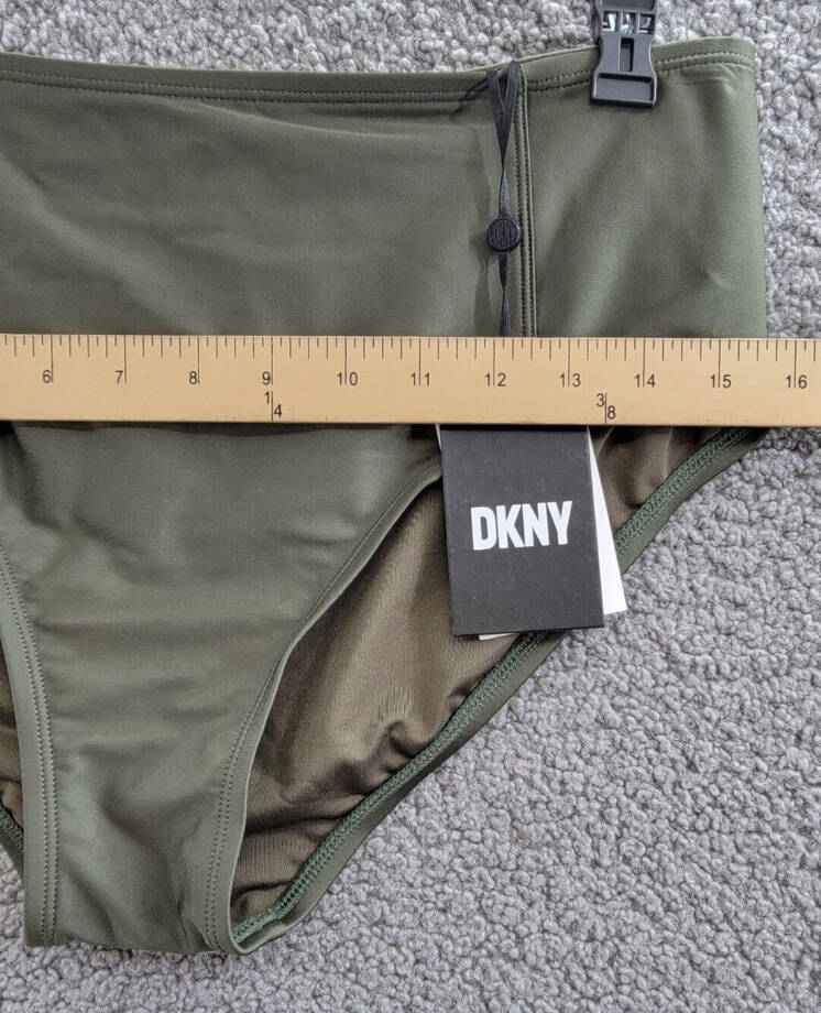DKNY High-Waist Bikini Bottom Women's XL Moss Solid Elastic Waist Pull On