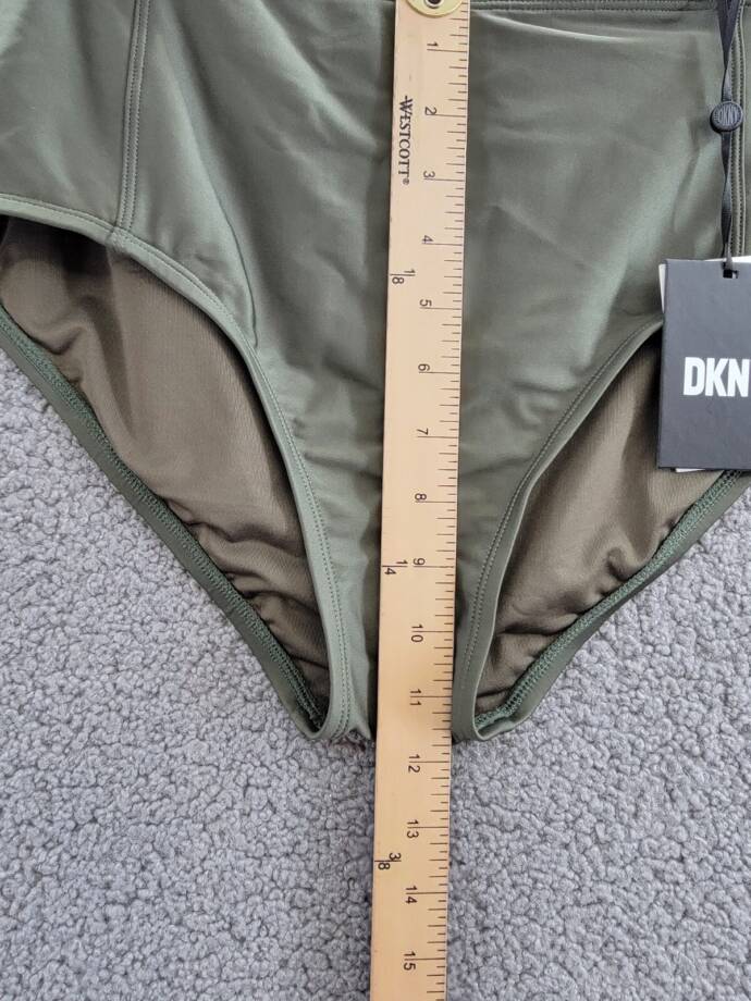 DKNY High-Waist Bikini Bottom Women's XL Moss Solid Elastic Waist Pull On