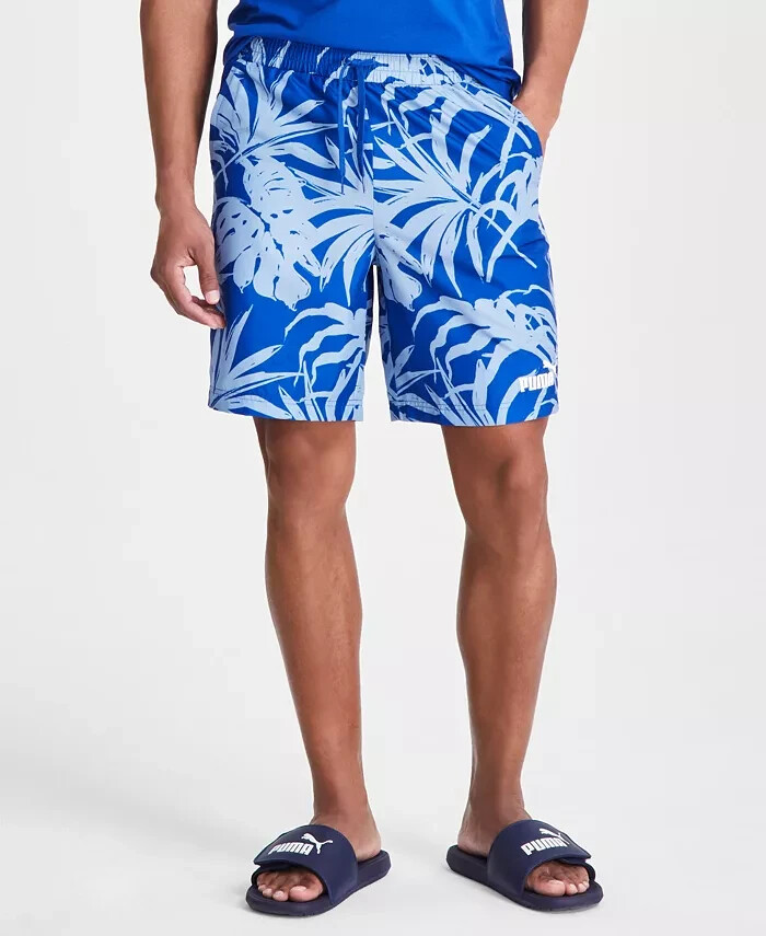 Puma ESS+Palm Resort Printed Shorts Mens S Cobalt Glaze Elastic Waist Drawstring