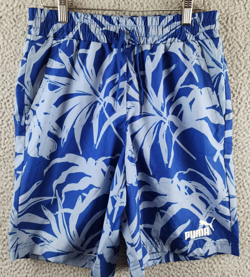 Puma ESS+Palm Resort Printed Shorts Mens S Cobalt Glaze Elastic Waist Drawstring
