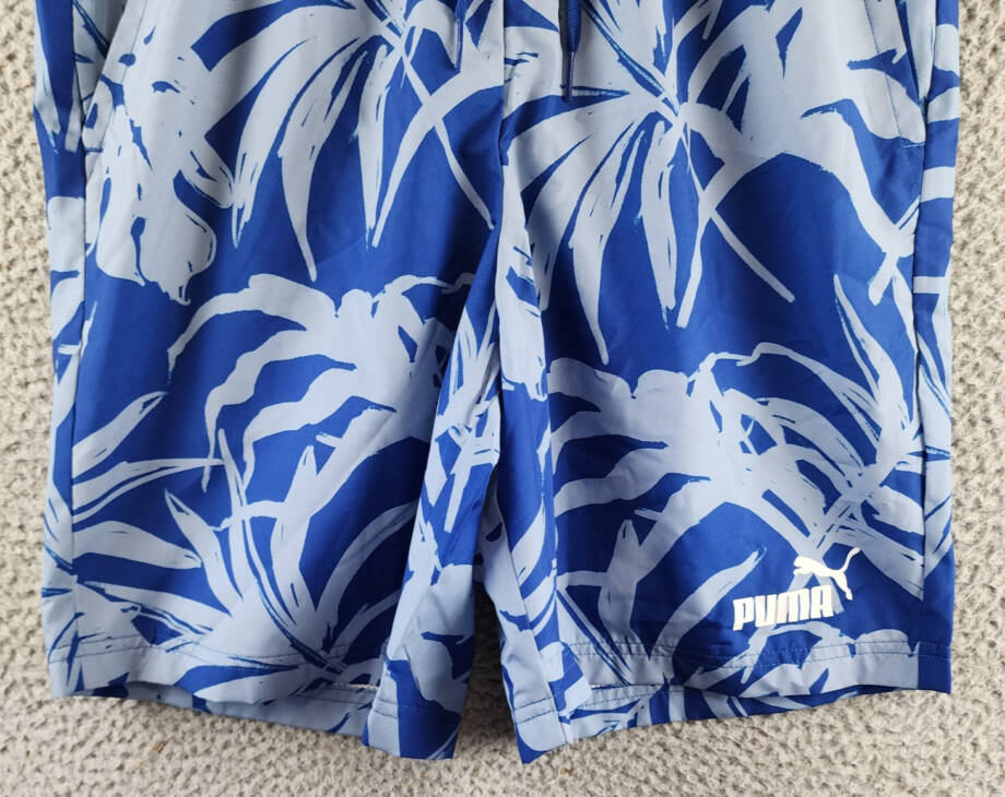 Puma ESS+Palm Resort Printed Shorts Mens S Cobalt Glaze Elastic Waist Drawstring