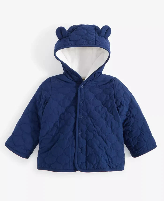 First Impressions Quilted Micro-Fleece-Lined Hooded Jacket Baby Boys 3-6M Navy