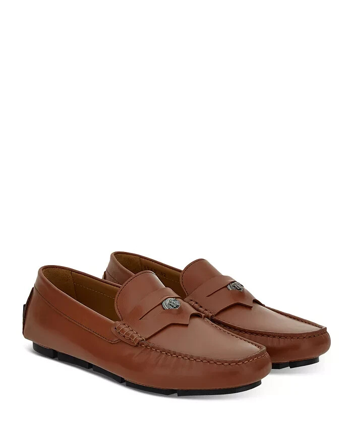 Versace Medusa Coin Slip On Penny Drivers Men's 41/8 US Dark Toffee Moc Toe
