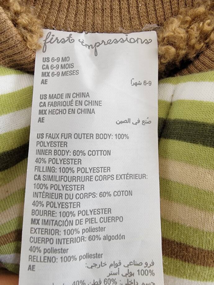 First Impressions Reversible Faux-Sherpa Striped Jacket Baby Boys 6-9M Fernwood
