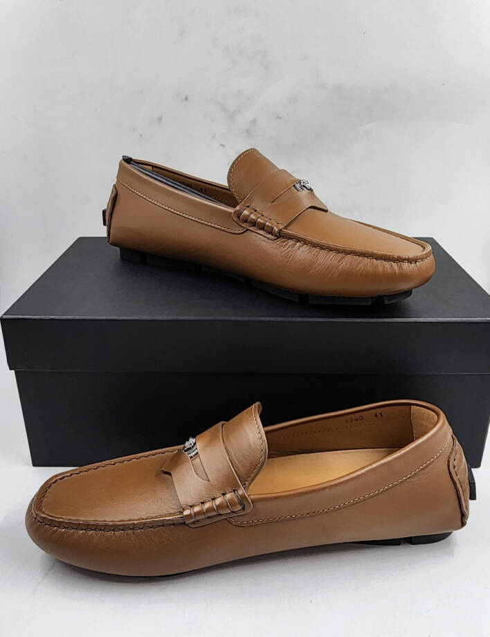 Versace Medusa Coin Slip On Penny Drivers Men's 41/8 US Dark Toffee Moc Toe