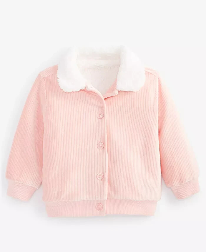 First Impressions Faux-Sherpa-Collar Knit Corduroy Jacket Baby Girls 3-6M Pink
