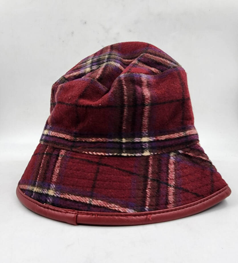 Steve Madden Reversible Plaid Bucket Hat Women's One Size Red Multi