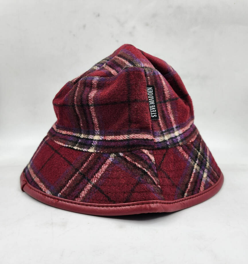 Steve Madden Reversible Plaid Bucket Hat Women's One Size Red Multi