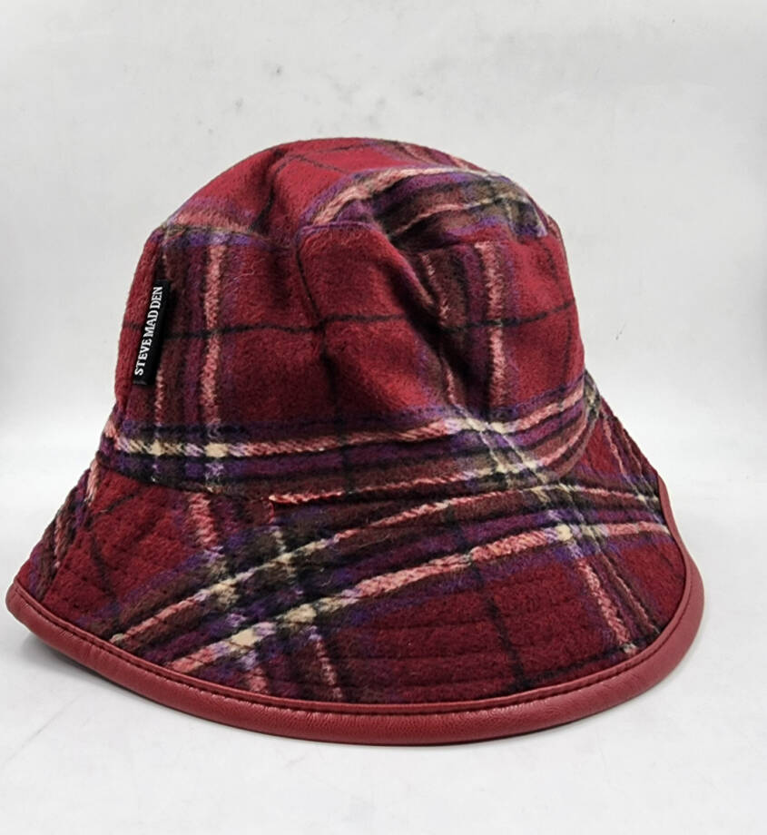 Steve Madden Reversible Plaid Bucket Hat Women's One Size Red Multi