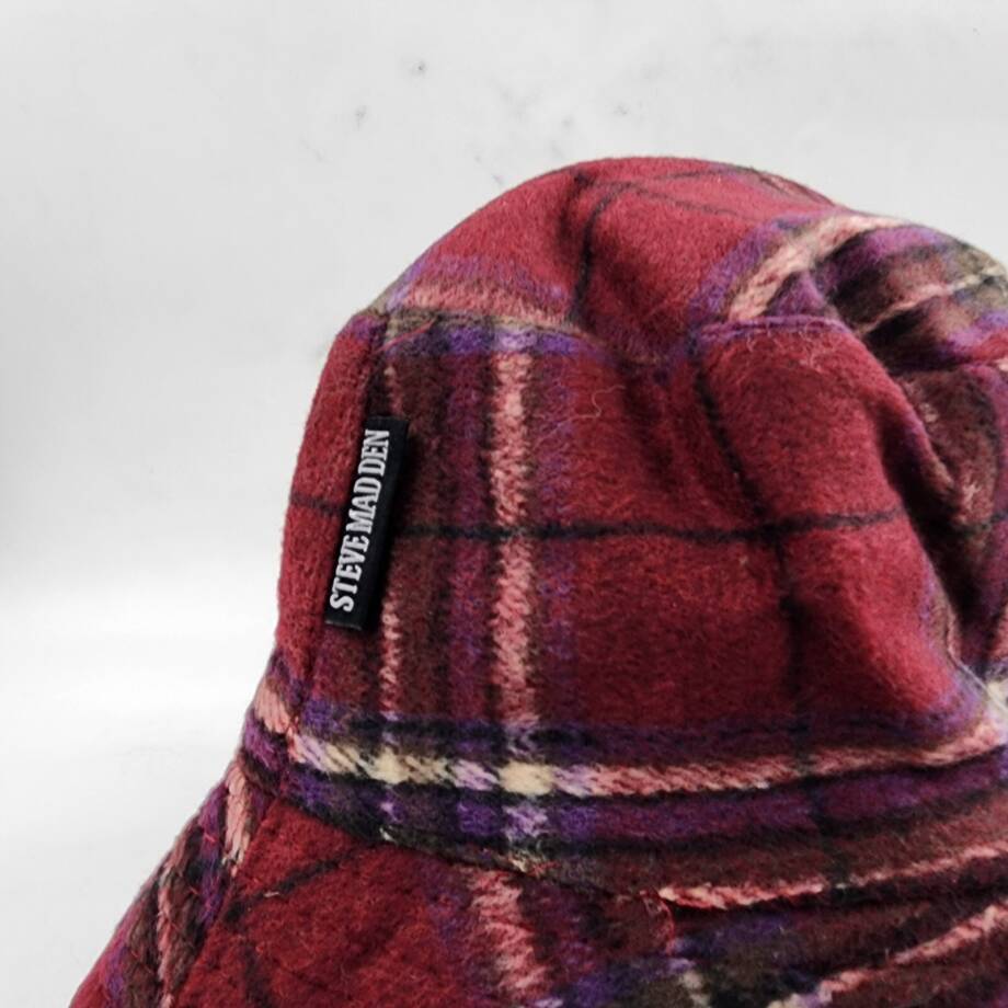 Steve Madden Reversible Plaid Bucket Hat Women's One Size Red Multi