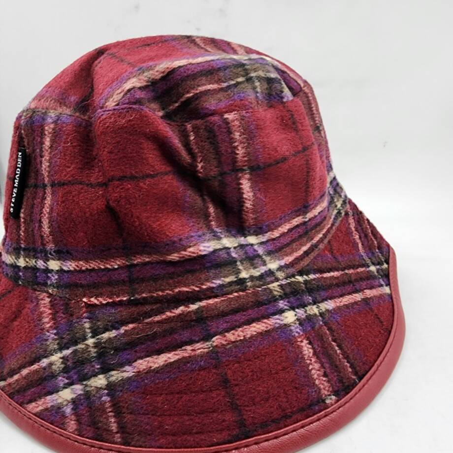 Steve Madden Reversible Plaid Bucket Hat Women's One Size Red Multi