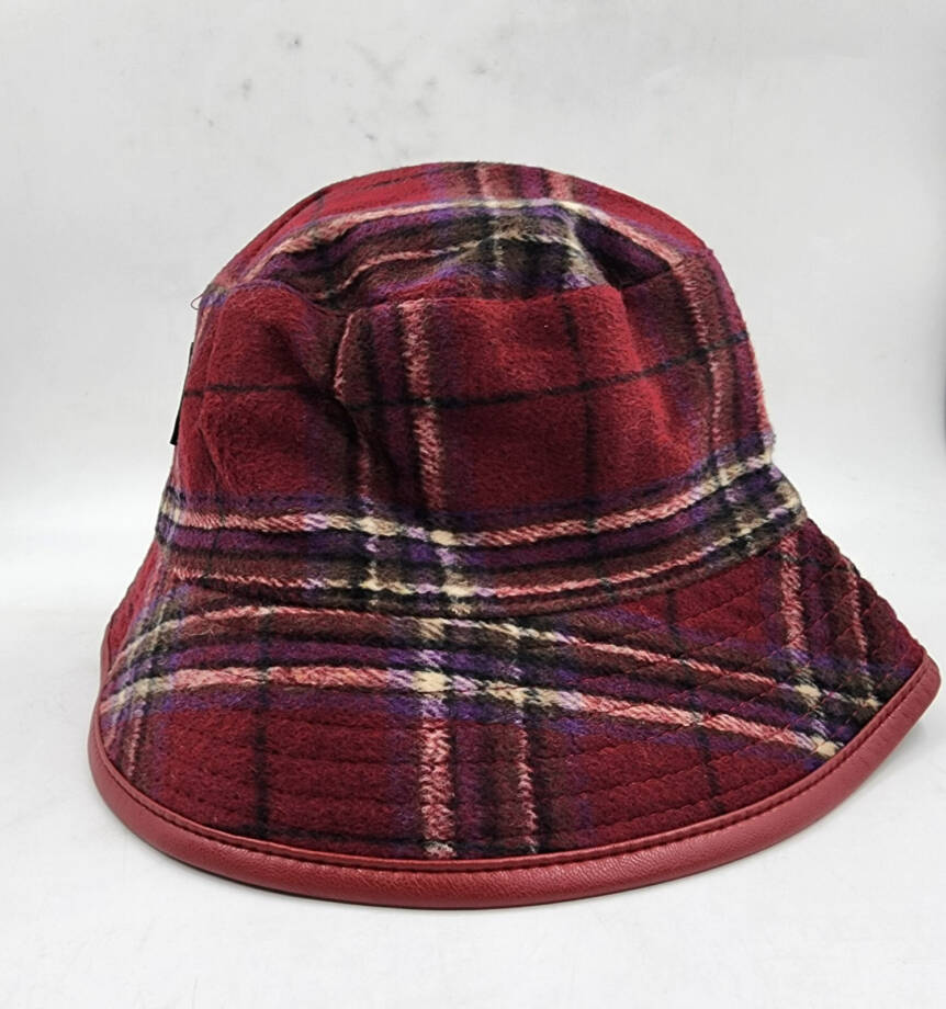 Steve Madden Reversible Plaid Bucket Hat Women's One Size Red Multi